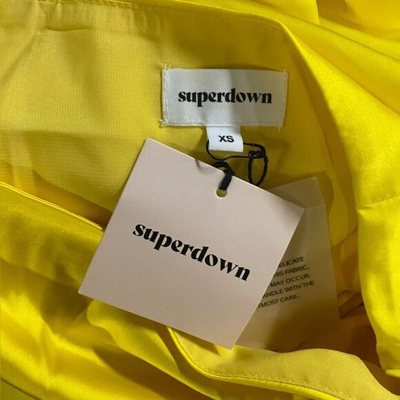 Superdown kristy ruched skirt set Yellow Dress satin two piece top Revolve XS - Picture 11 of 11